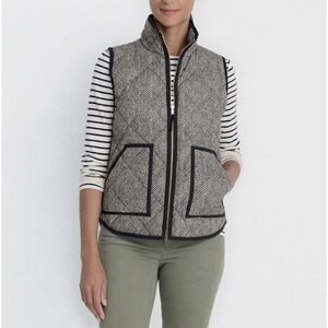 Women's J. Crew Quilted Down Herringbone Puffer Vest, Black & White, Small